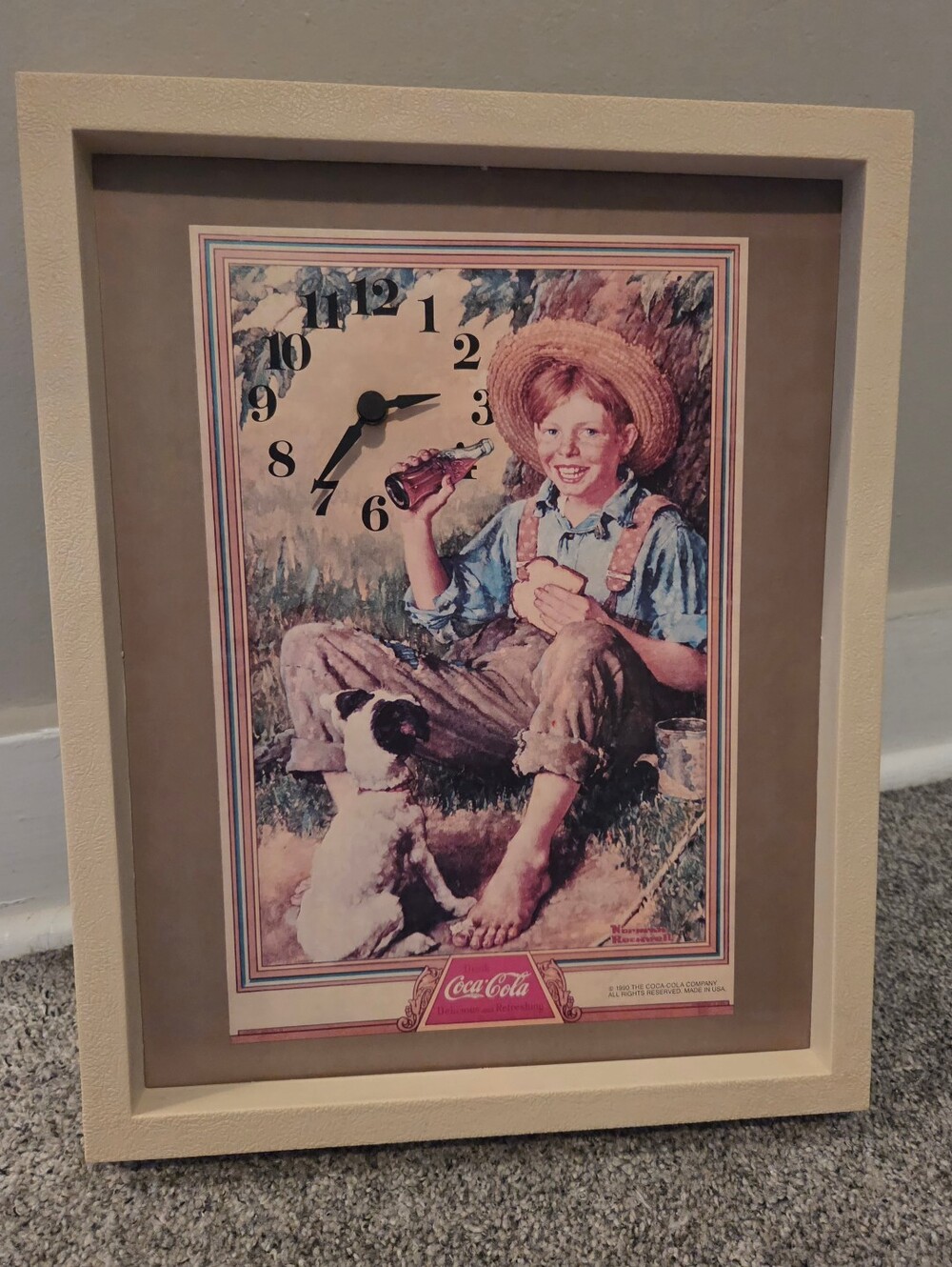 Vintage Coca Cola Norman Rockwell Boy & His Dog Wall Clock Framed